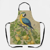 マコーブルーイエロートロピカルジャングルアンティーク エプロン (正面)