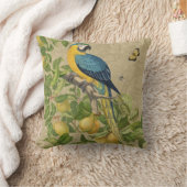 マコーブルーイエロートロピカルジャングルアンティーク クッション (ブランケット)