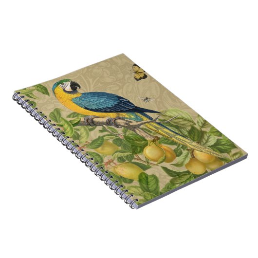 マコーブルーイエロートロピカルジャングルアンティーク ノートブック (右側)