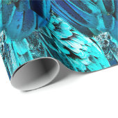 マコー羽毛デザインブルー，水色抽象芸術 ラッピングペーパー (ロールコーナー)