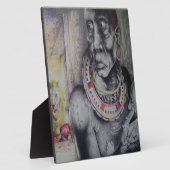 マサイの母と子とライオンのアートプリント/グラフィック フォトプラーク (側面)