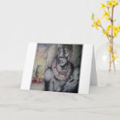 マサイの母と子とライオンのアートプリント/グラフイ カード (黄色い花)