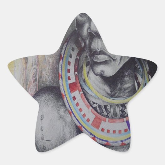 マサイの母と子とライオンのアートプリント/グラフイ 星シール (正面)