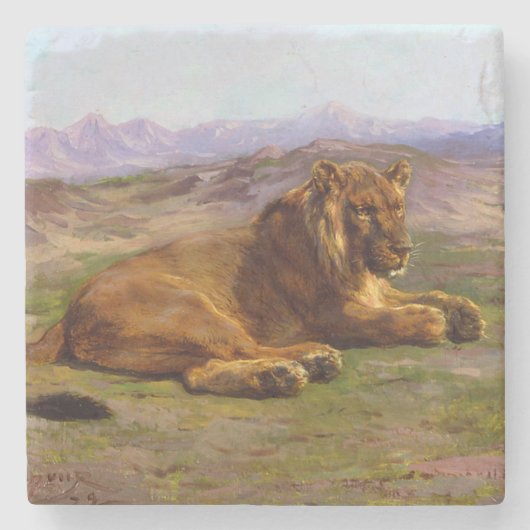 マサイマラの野生のライオン ストーンコースター (正面)