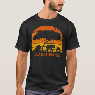 マサイマラサファリエレファントライオンサンセットケニアサファ Tシャツ