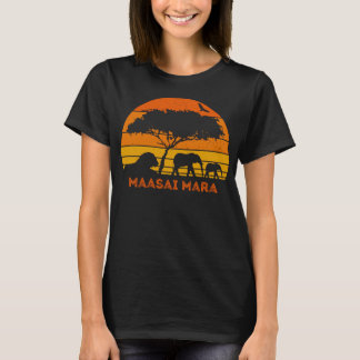 マサイマラサファリエレファントライオンサンセットケニアサファ Tシャツ