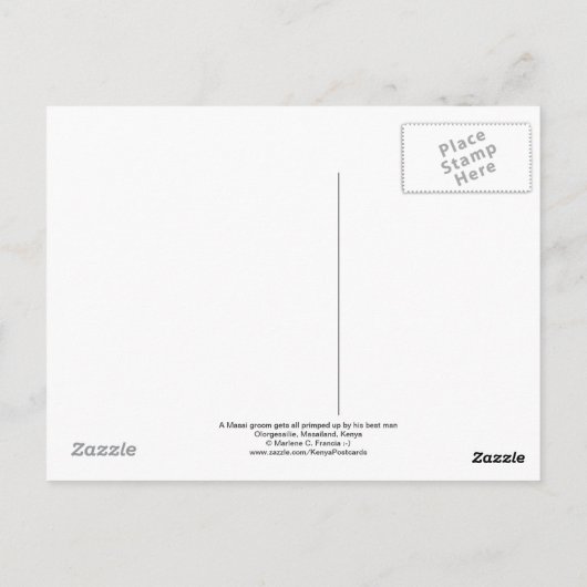 マサイ新郎がケニアで結婚の準備をする ポストカード (裏面)