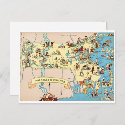 マサチューセッツおもしろいヴィンテージの地図 ポストカード (正面/裏面)