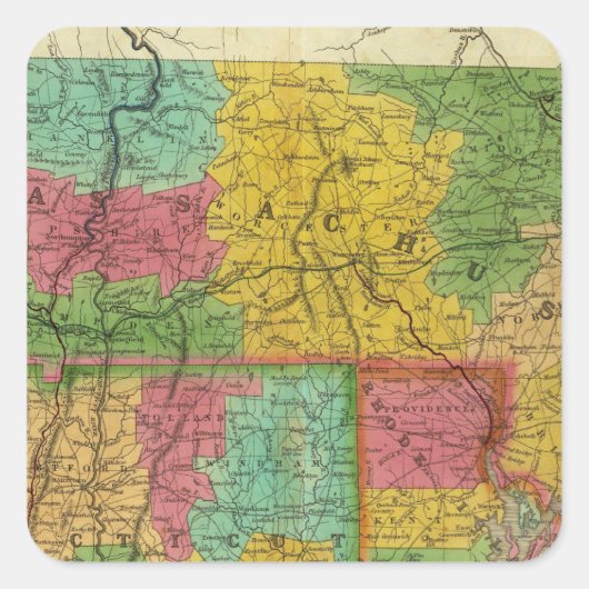 マサチューセッツとコネチカットの地図 スクエアシール (正面)