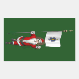 マサチューセッツのエンサインを持つサンタクロース 長方形シール