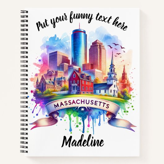 マサチューセッツのスカイラインの水彩画 ノートブック (正面)
