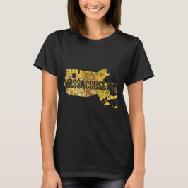 マサチューセッツの地図と文字 Tシャツ