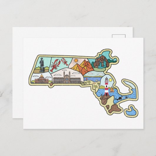 マサチューセッツの地図ボストンケープコッドサレムサレムサレム ポストカード (正面/裏面)