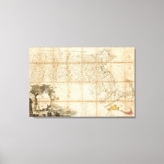 マサチューセッツの地図 キャンバスプリント (正面)