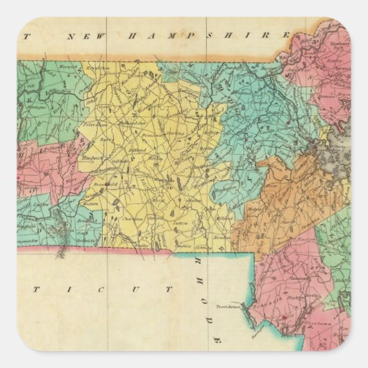 マサチューセッツの地図 スクエアシール (正面)