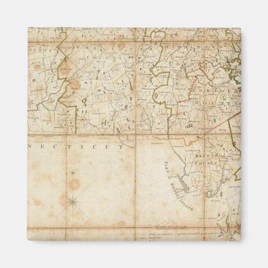 マサチューセッツの地図 マグネット (正面)