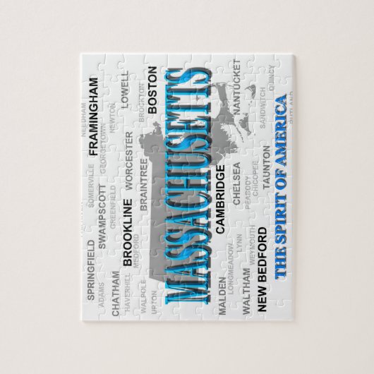 マサチューセッツの都市と町の州のプライドマップ ジグソーパズル (縦)