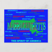 マサチューセッツカラフル州のプライドマップシルエット ポストカード (正面)
