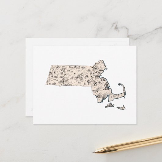 マサチューセッツヴィンテージ写真マップアンティーク表 ポストカード (正面/裏面インサイチュ)