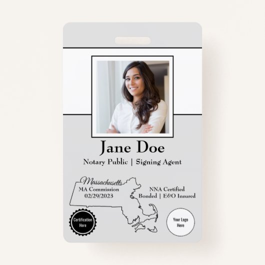 マサチューセッツ公証人公式バッジQRコードの州 バッジ (正面)
