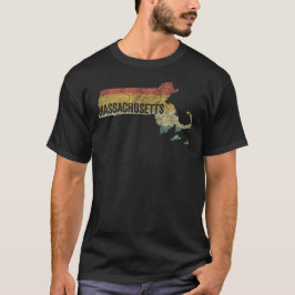 マサチューセッツ州のヴィンテージ・レトロな夕日とディストressedマップ tシャツ