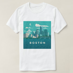 マサチューセッツ州の夜の都市景観 ボストン市 Tシャツ