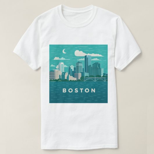 マサチューセッツ州の夜の都市景観 | ボストン市 Tシャツ (デザイン正面)