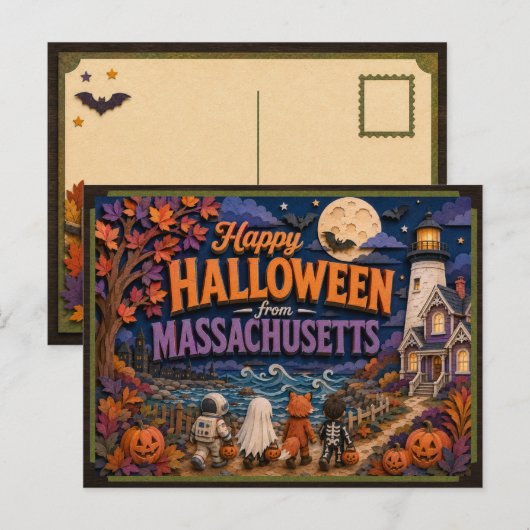 マサチューセッツ州の子どもたちからのハロウィンの挨拶 ポストカード (正面/裏面)