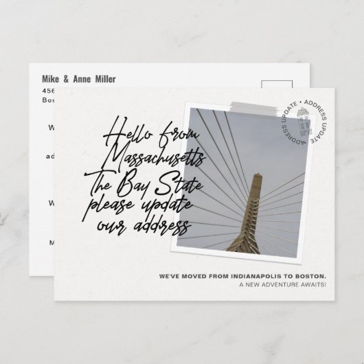 マサチューセッツ州の州先の移動に関する発表 インビテーションポストカード (正面/裏面)