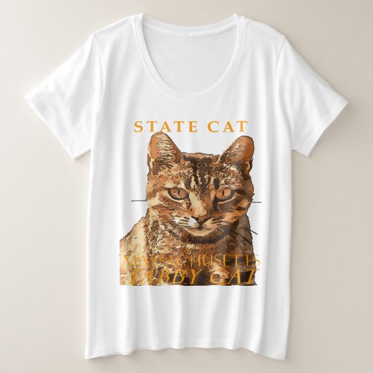 マサチューセッツ州の猫 素敵なトラ猫 プラスサイズTシャツ (デザイン正面)
