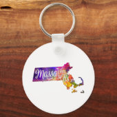 マサチューセッツ州の米国の州の水彩文字が切り取った。 キーホルダー (正面)