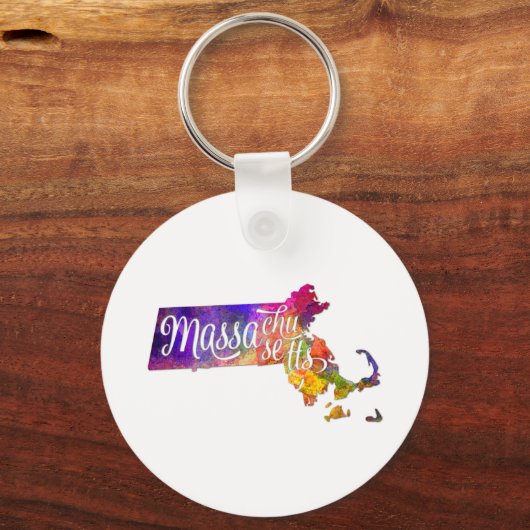 マサチューセッツ州の米国の州の水彩文字が切り取った。 キーホルダー (正面)
