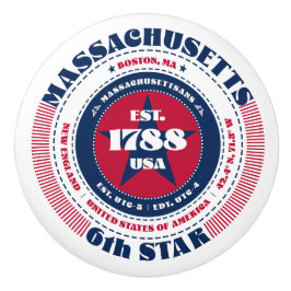 マサチューセッツ州の米国州赤白青タイポグラフィ セラミックノブ
