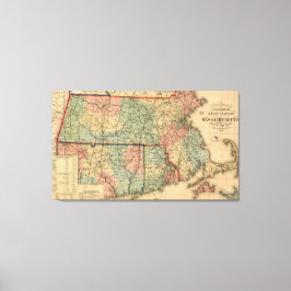 マサチューセッツ州の鉄道道路と郷の地図, 1879 キャンバスプリント