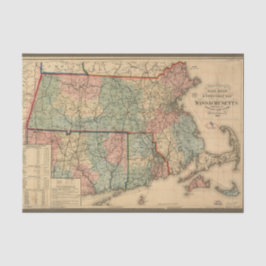 マサチューセッツ州の鉄道道路地図1879 Decopage 薄葉紙