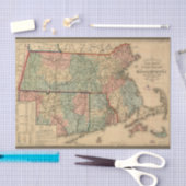 マサチューセッツ州の鉄道道路地図1879 Decopage 薄葉紙 (クラフト)