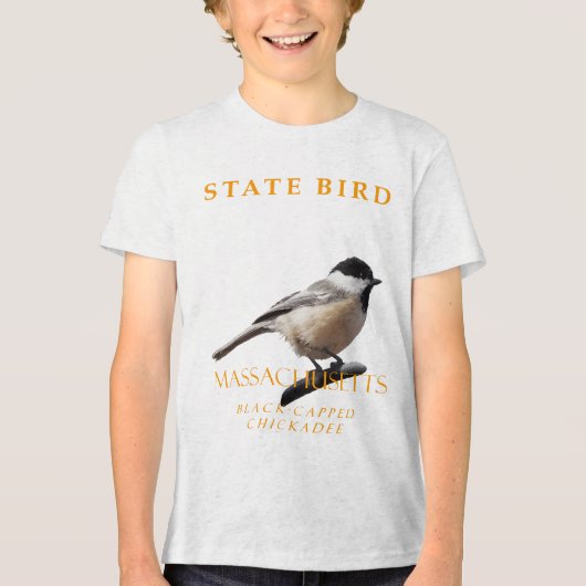 マサチューセッツ州の鳥クロシロエナガ トライブレンドＴシャツ (正面)