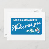 マサチューセッツ州へようこそ – USA Road Sign ポストカード (正面/裏面)