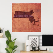マサチューセッツ州アウトラインWord Map on Canvas ポスター (ホームオフィス)