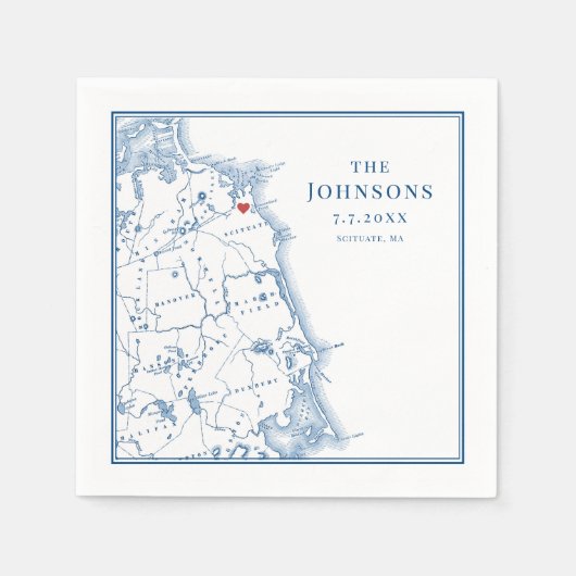 マサチューセッツ州エレガントの地図の姓 スタンダードカクテルナプキン (正面)