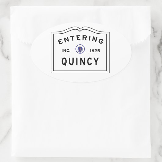 マサチューセッツ州クインシーの街に入る 楕円形シール (バッグ)