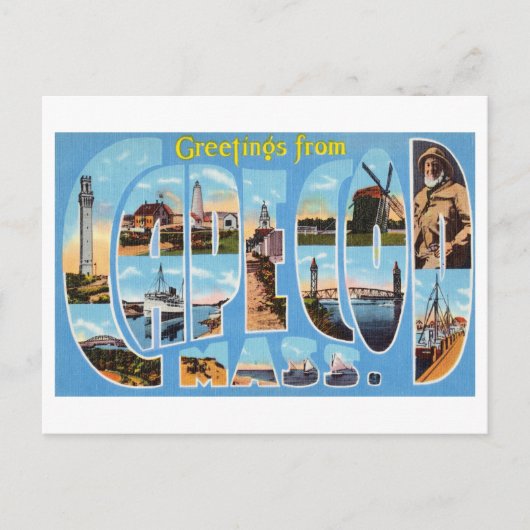マサチューセッツ州ケープコッドからのヴィンテージの挨拶 ポストカード (正面)