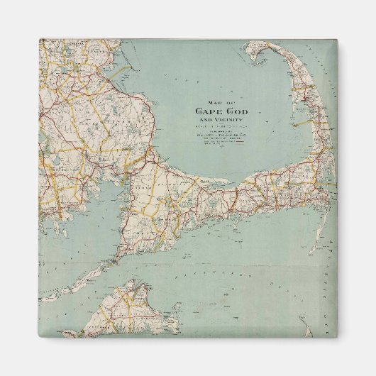 マサチューセッツ州ケープコッドのヴィンテージカラーマップ マグネット (正面)