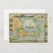 マサチューセッツ州ケープコッドのヴィンテージ地図 ポストカード (正面/裏面)