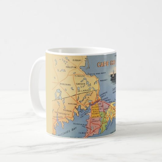 マサチューセッツ州ケープコッドの地図 コーヒーマグカップ (正面左)