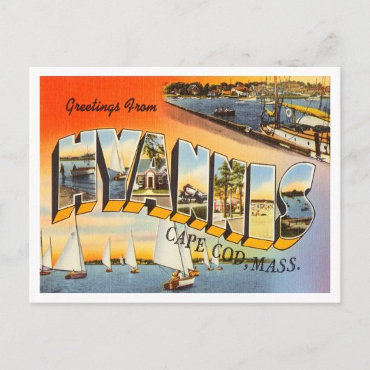 マサチューセッツ州ケープコッド、ハイアニスからの挨拶 ポストカード (正面)