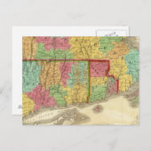 マサチューセッツ州コネチカット州とロードアイランドの地図 ポストカード (正面/裏面)