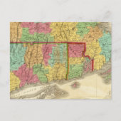 マサチューセッツ州コネチカット州とロードアイランドの地図 ポストカード (正面)