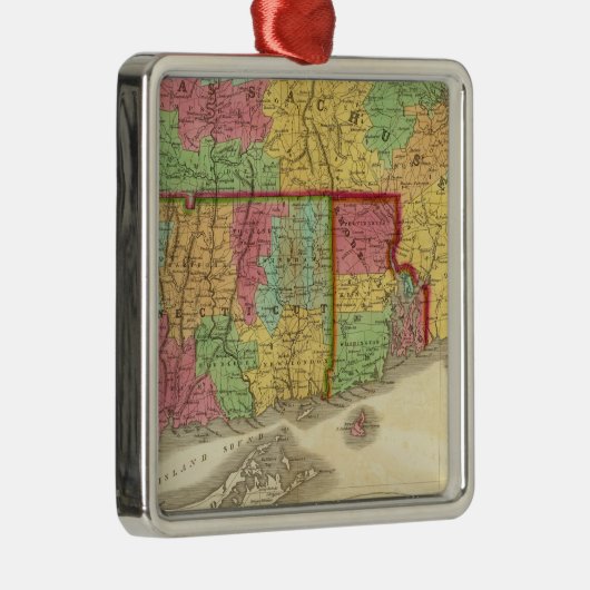 マサチューセッツ州コネチカット州とロードアイランド州の地図 メタルオーナメント (右)