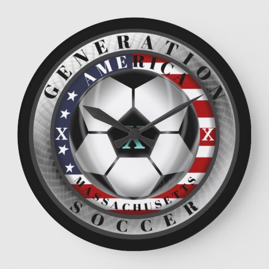 マサチューセッツ州ジェネレーションXアメリカサッカー ラージ壁時計 (正面)